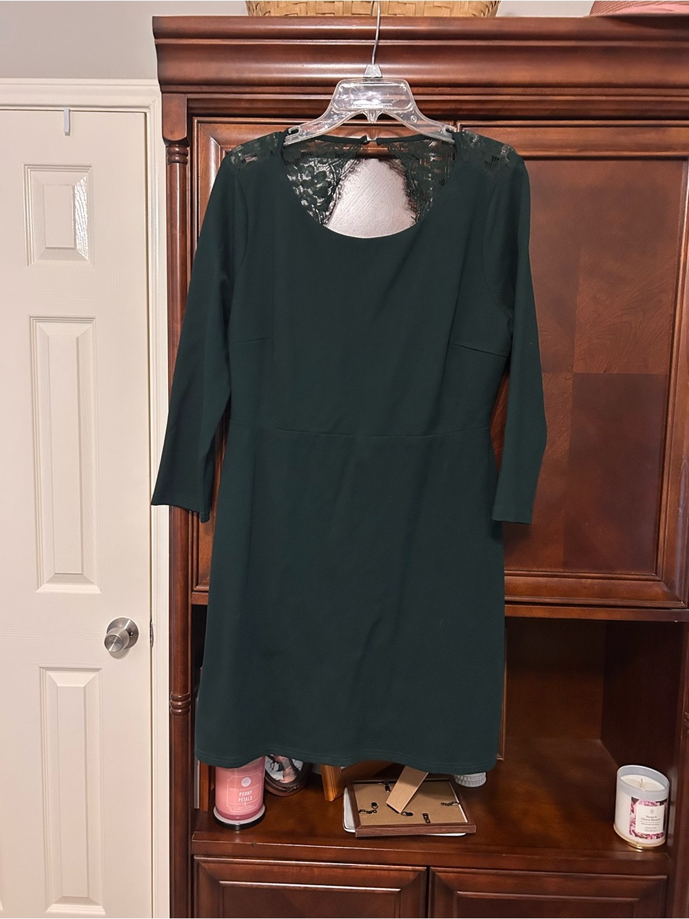 Lulu's Forest Green Lace-Back Long Sleeve Sheath Dress